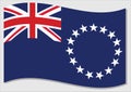 Waving flag of Cook Islands vector graphic. Waving Cook Islander flag illustration. Cook Islands country flag wavin in the wind is
