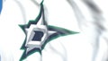 Waving flag with Dallas Stars NHL hockey team logo, close-up. Editorial 3D rendering