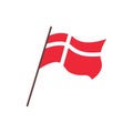 Waving flag of Denmark country. Isolated danish red flag with white cross. Vector flat illustration Royalty Free Stock Photo