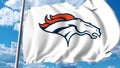 Waving flag with Denver Broncos professional team logo. 4K editorial clip