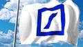 Waving flag with Deutsche Bank logo against clouds and sky. Editorial 3D rendering
