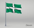 Waving flag of Devon - county of England on flagpole. Template for independence day poster design Royalty Free Stock Photo