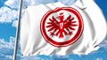 Waving flag with Eintracht Frankfurt football club logo. 4K editorial clip