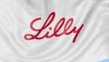 Waving flag with Eli Lilly And Company logo. Seamles loop 4K editorial animation