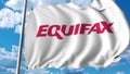 Waving flag with Equifax logo. 4K editorial animation