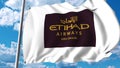 Waving flag with Etihad Airways logo. 3D rendering