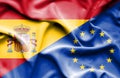 Waving flag of European Union and Spain Royalty Free Stock Photo