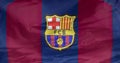 A waving flag of the FC Barcelona a professional football club that competes in La Liga.