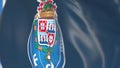 Flying flag with FC Porto football team logo, close-up. Editorial 3D rendering