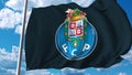 Waving flag with FC Porto football team logo. Editorial 3D rendering