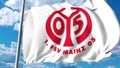 Waving flag with 1. FSV Mainz 05 football club logo. 4K editorial clip