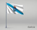 Waving flag of Galicia - region of Spain on flagpole. Template f