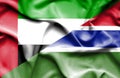 Waving flag of Gambia and United Arab Emirates