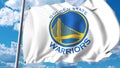 Waving flag with Golden State Warriors professional team logo. Editorial 3D rendering