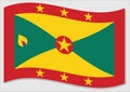 Waving flag of Grenada vector graphic. Waving Grenadian flag illustration. Grenada country flag wavin in the wind is a symbol of