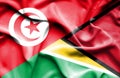 Waving flag of Guyana and Tunisia