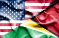 Waving flag of Guyana and USA