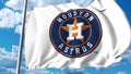 Waving flag with Houston Astros professional team logo. 4K editorial clip