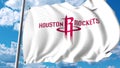 Waving flag with Houston Rockets professional team logo. Editorial 3D rendering