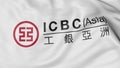 Waving flag with Industrial and Commercial Bank of China ICBC logo, 3D rendering