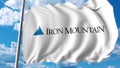 Waving flag with Iron Mountain logo. Editoial 3D rendering