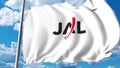 Waving flag with Japan Airlines logo. 3D rendering