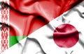 Waving flag of Japan and Belarus