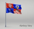 Waving flag of Karlovy Vary - region of Czech Republic on flagp Royalty Free Stock Photo