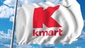 Waving flag with Kmart logo. Editoial 3D rendering