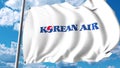Waving flag with Korean Air logo. 3D rendering