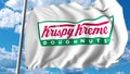 Waving flag with Krispy Kreme logo. Editoial 3D rendering