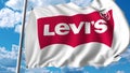 Waving flag with Levi Strauss Co logo. 4K editorial animation