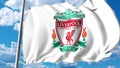 Waving flag with Liverpool football team logo. Editorial 3D rendering