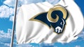 Waving flag with Los Angeles Rams professional team logo. Editorial 3D rendering