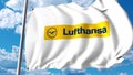 Waving flag with Lufthansa logo. 3D rendering