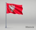 Waving flag of Masovia Voivodeship - province of Poland on flagp Royalty Free Stock Photo