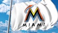 Waving flag with Miami Marlins professional team logo. 4K editorial clip