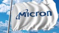 Waving flag with Micron Technology logo. Editoial 3D rendering