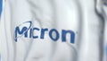 Waving flag with Micron Technology logo, close-up. Editorial 3D rendering