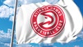 Waving flag with Milwaukee Bucks professional team logo. Editorial 3D rendering