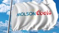 Waving flag with Molson Coors Brewing Company logo. Editoial 3D rendering