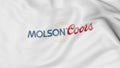 Waving flag with Molson Coors Brewing Company logo. Editorial 3D rendering