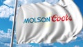 Waving flag with Molson Coors Brewing Company logo. 4K editorial animation