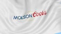 Waving flag with Molson Coors Brewing Company logo. Seamles loop 4K editorial animation