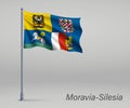 Waving flag of Moravia-Silesia - region of Czech Republic on fl