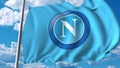 Waving flag with Napoli football team logo. Editorial 3D rendering