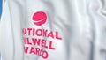 Waving flag with National Oilwell Varco logo, close-up. Editorial 3D rendering