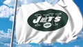 Waving flag with New York Jets professional team logo. Editorial 3D rendering
