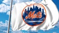 Waving flag with New York Mets professional team logo. 4K editorial clip