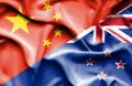 Waving flag of New Zealand and China